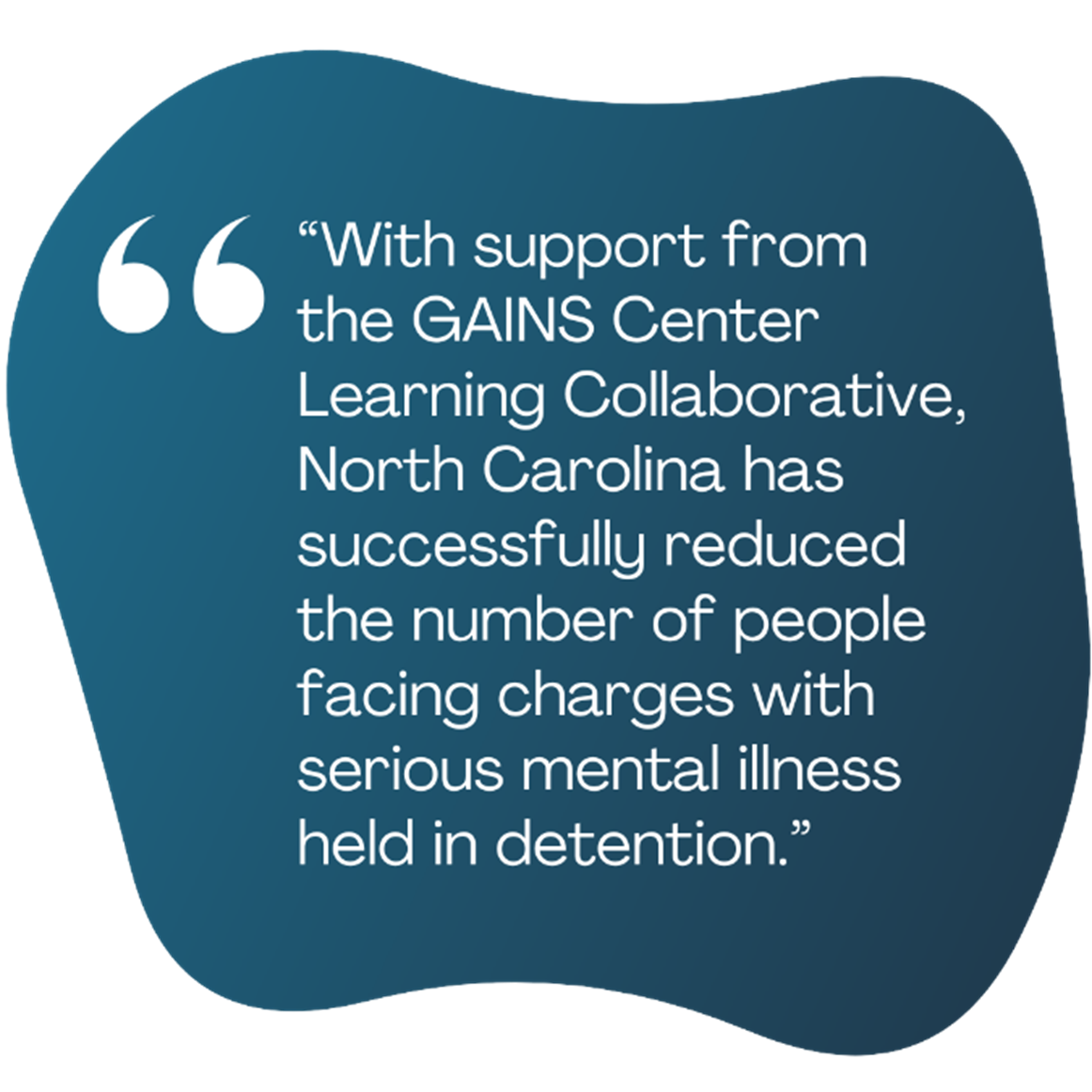Quote: “With support from the GAINS Center Learning Collaborative, North Carolina has reduced the number of people with serious mental illness held in detention.”